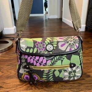 Spartina 449 Daufuskie Island Linen Leather Purple Floral Print Purse